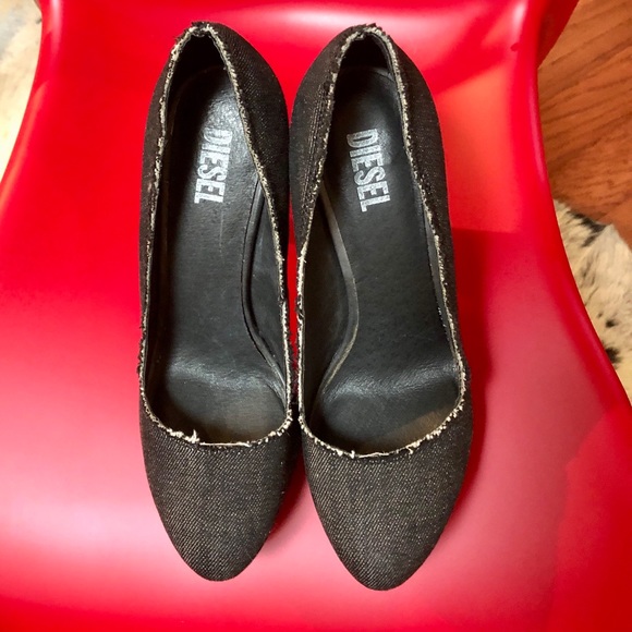 Diesel Black Denim Platform Heels European size 39 , US 8.5 - Picture 2 of 10